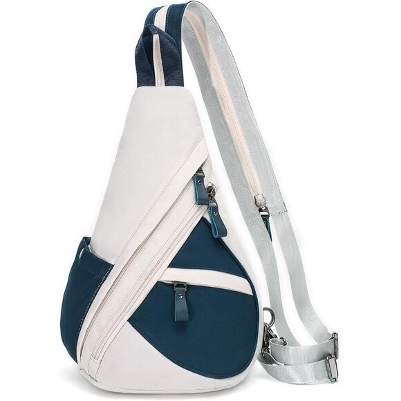 Nylon Sling Bag grey+navy Small Crossbody Backpack Shoulder for Men Women - Picture 1 of 7